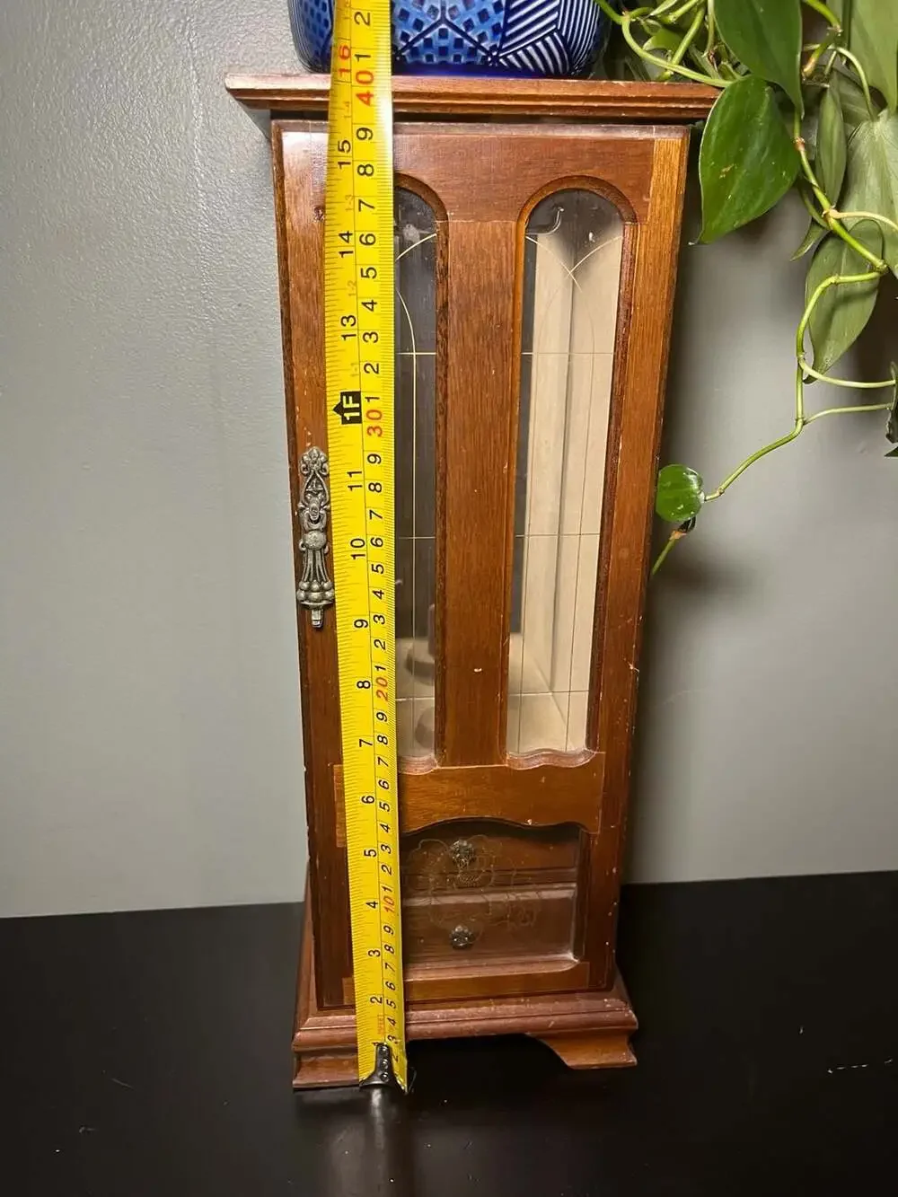 Vintage Wooden Standing Jewelry Armoire Cabinet with Glass Door and Drawers